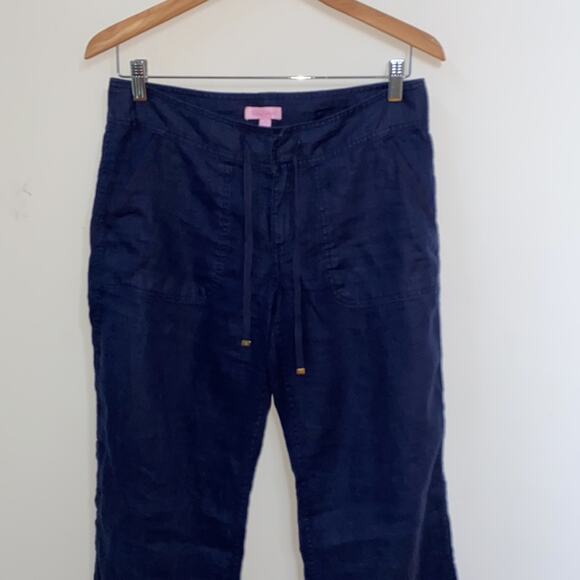 Lilly Pulitzer Galley 100% Linen Wide Leg Pants Navy Size 2 - Picture 3 of 7
